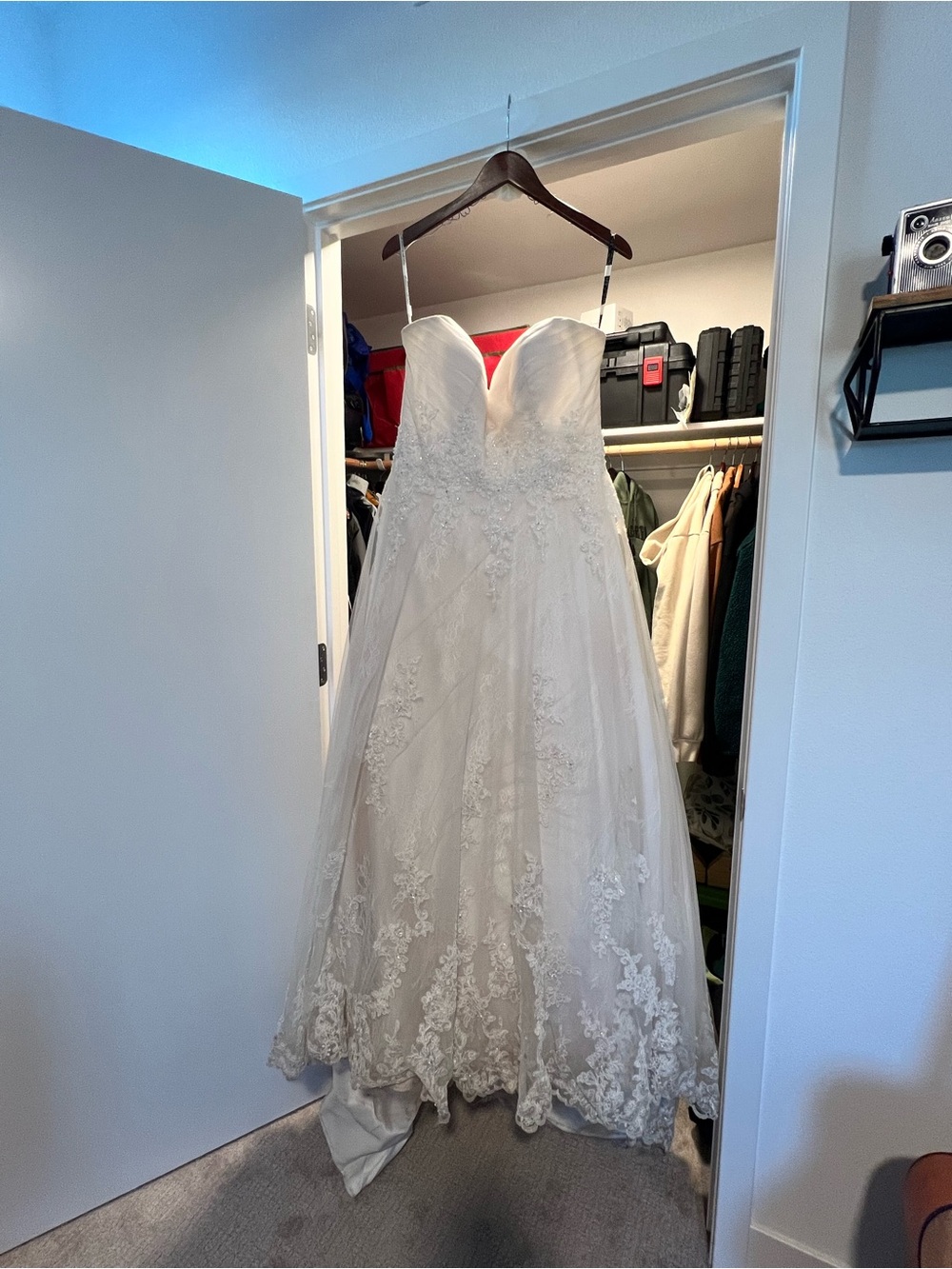 David Tutera Ivory Lace Strapless A-Line Wedding Gown